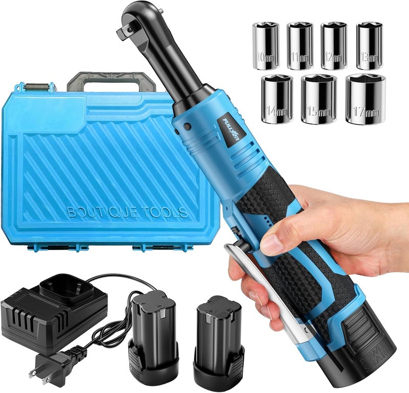 FULLYEA Electric Ratchet Wrench Set,18V Cordless Ratchet Tool Kit,550 RPM, 3/8" Variable Speed Power Ratchet Wrench with LED Light, 2 * 2.0Ah Li-ion Batteries and Fast Charger, Blue - Image 1